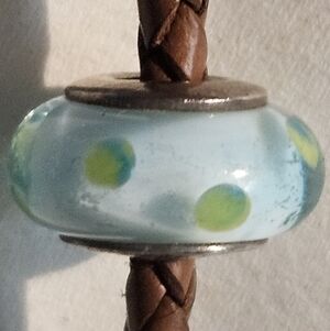 Pandora Glass Bead Blue With Green Dots